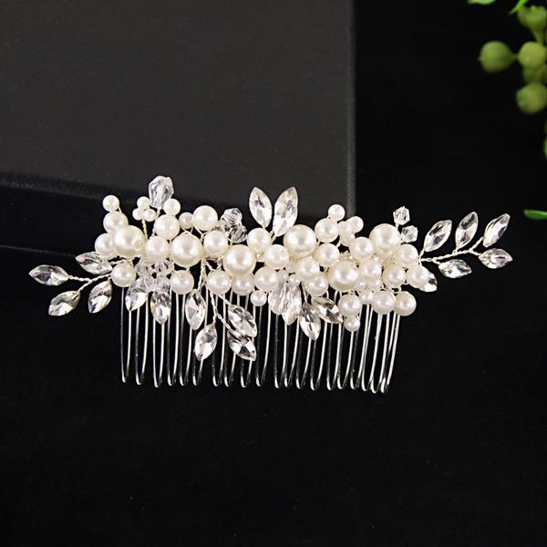 

bufei hp13 elegant imitation pearl hair comb bride tiara rhinestone hair clips headdress jewelry wedding accessories