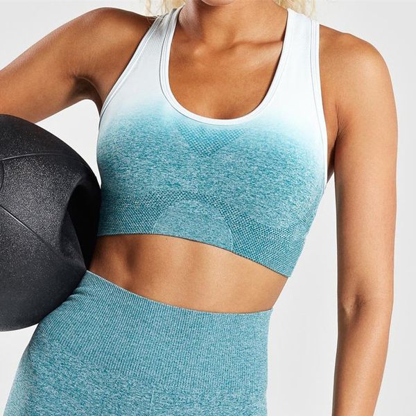 

women yoga bra sportswear push up running sports bra sport sport padded training workout seamless yoga gym ombre, White;black