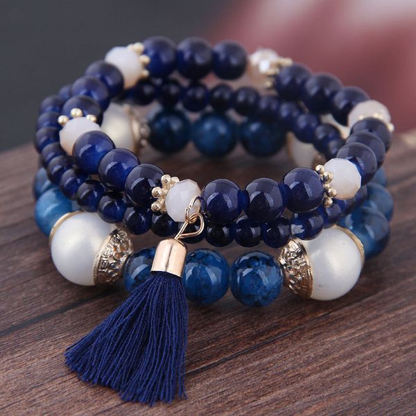 

diezi 2019 new ethnic crystal beads long tassel bracelets for women girls bohemian elastic rope wrap bracelet pulseira feminina, Silver