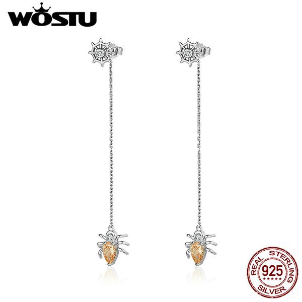 

wostu 100% real 925 sterling silver delicate spider long drop earrings for women authentic silver jewelry brincos gift cqe170