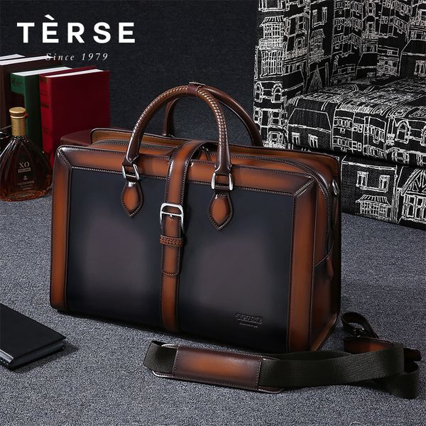 

terse nuevo bolso de cuero genuino de los hombres patch-trabajo vintage inglaterra estilo totalizadores lujo para ln9671
