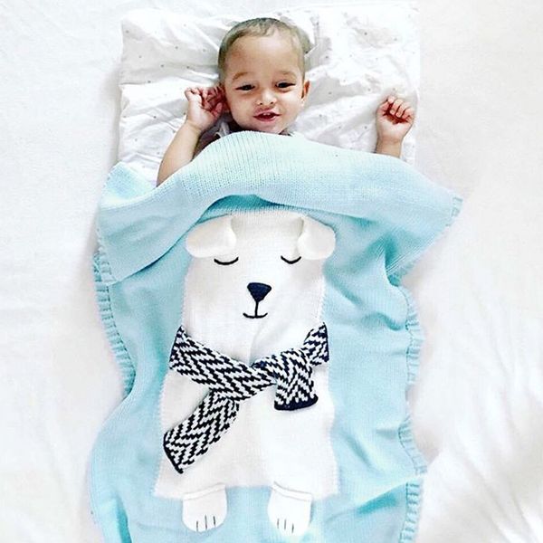 

baby blanket white bear animals pattern blanket soft warm wool swaddle kids bath towel play mat infant stroller blankets 80x100cm
