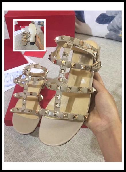 

оригинальная коробка новые женские сандалии свадебные туфли лакированная кожа заклепки сандалии женские шипованные ремешками туфли, Black