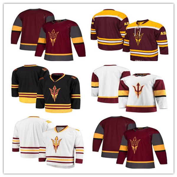 

custom men's arizona state sun devils college 12 dylan hollman 35 joey daccord maroon red any name number hockey jerseys size s-xxxl, Black;red