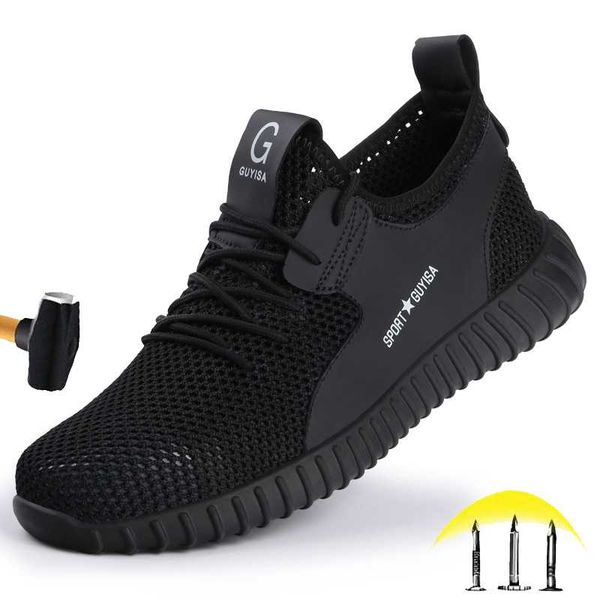 

men's summer large hole mesh breathable safety work shoes outdoor non-slip wear-resistant lightweight comfortable safety shoes, Black