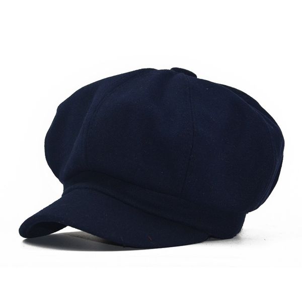 

octagonal hat autumn and winter male british style beret retro woolen painter hats solid color fashion lady, Blue;gray