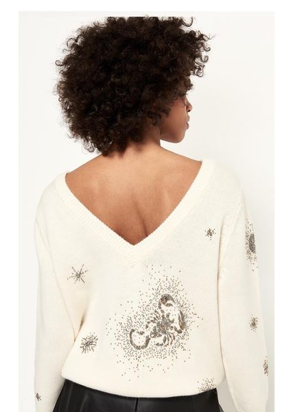 

french chic jumper v neck sweater printing flower sweater, White;black