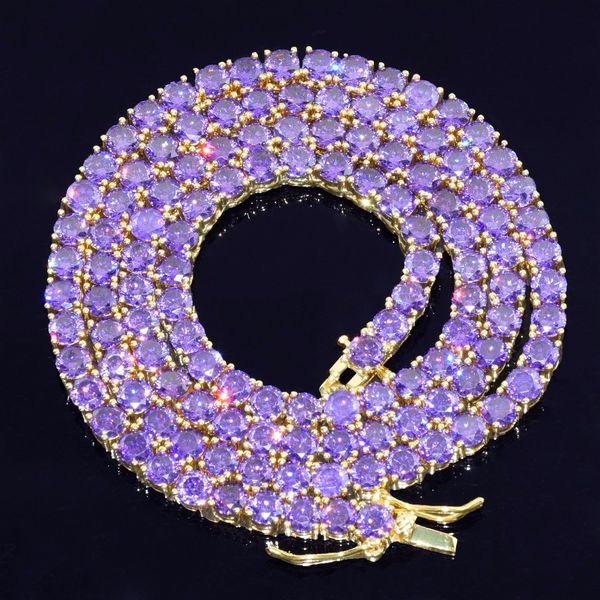 

new women's purple zircon tennis chain ice out 4mm stone gold silver women's necklace one row rock street hip hop jewelry, Black