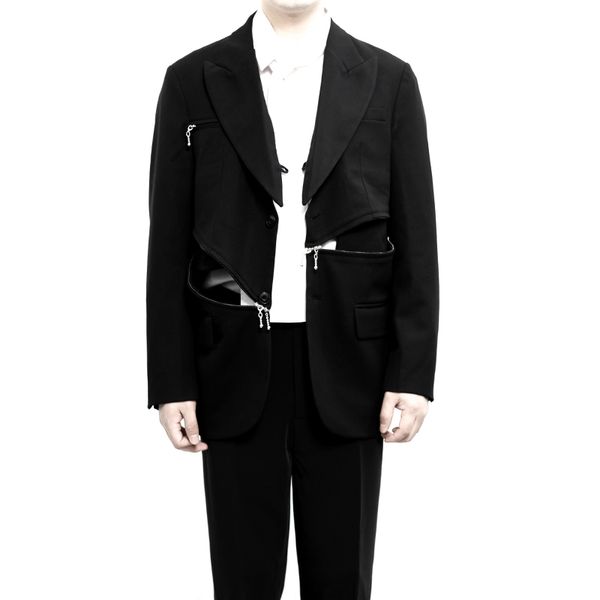 

s-6xlmen's suit casual style multiple zipper stitching can open the black department, White;black