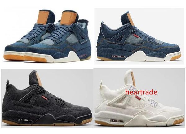 

4 denim travis blue black white denim basketball shoes men 4s blue jeans sports sneakers with size us7-13