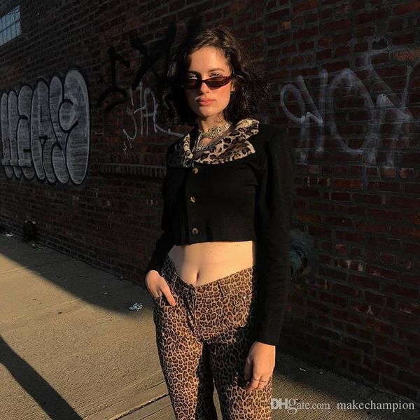 

leopard печати женщины конструктор верхняя одежда с длинным рукавом нагрудные шеи топы женский шаблон короткие мода женская crop top, Black;brown