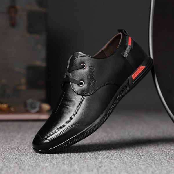 

aecbuy shoes men leather genuine slip on men dress shoes business mens loafers leathernzzxta4, Black