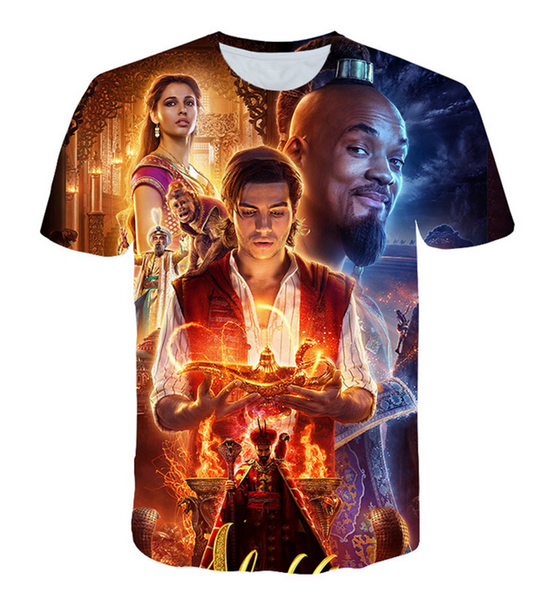 

новая мода женщины / мужчины классический мультфильм aladdin лампа лето с коротким рукавом смешно 3d печати футболка повседневная топ k136, White;black