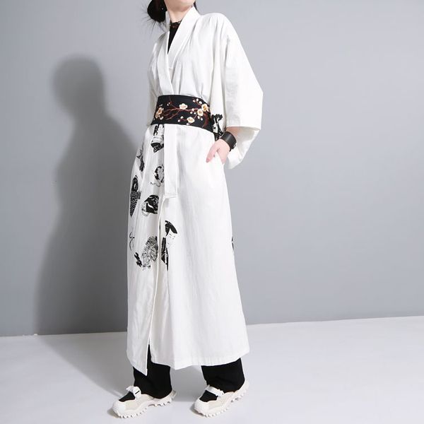 

female coat 2019 japanese-style ulzzang japanese style tattoo printed long jacket women windbreaker, Tan;black