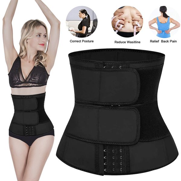 

women adjustable waist trainer trimmer belt for sport fitness slim belts three-breasted shapewear asd88, Black;gray