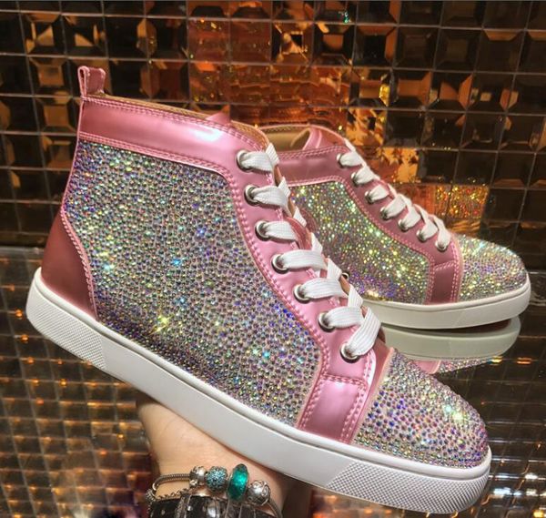 

new paris high louisflat red bottom trainers womens fashion red sole sneakers crystal shoes leather with orlato, perfect gift, Black