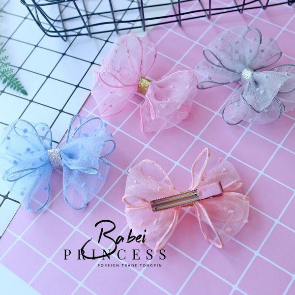 

4pcs korean version of children hairpin baby hair accessories seersucker bow hair clip fairy clip, Slivery;white