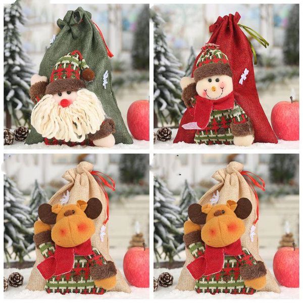 

рождество drawstring мешок подарка девушки сумки мультфильм санта-клаус снеговика elk льняные большие конфеты подарочные пакеты новогоднее у