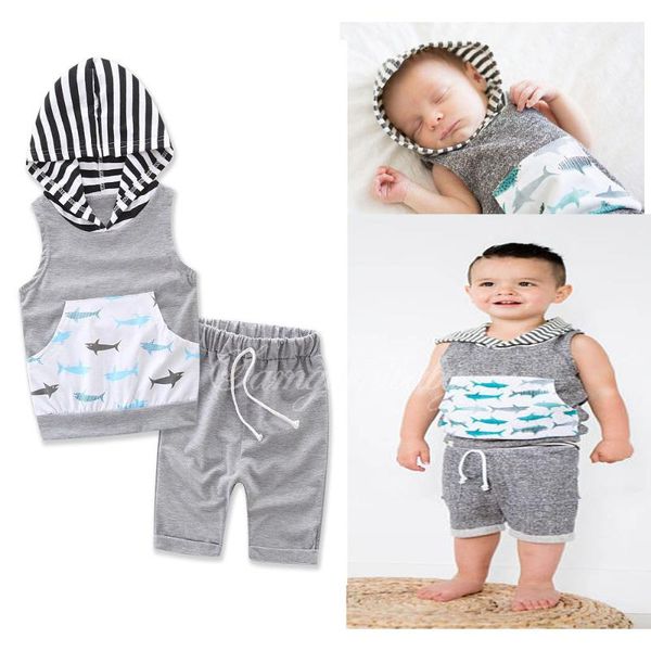 

boys clothes set 2020 summer ins european and american boys sleeveless gray shirt with i cap shorts children suit child clothing, White