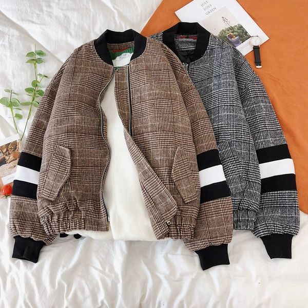 

winter new plaid coat men's warm thick fashion parka men retro casual cotton jacket male wild loose baseball collar jacket, Black