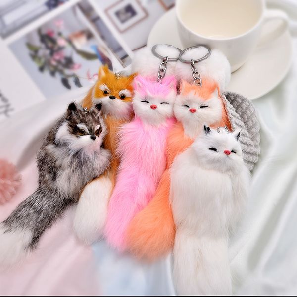 

charms crystal faux plush toy animal keychain heart-shaped unicorn key pendant suffed animal toy licorne jewelry, Silver