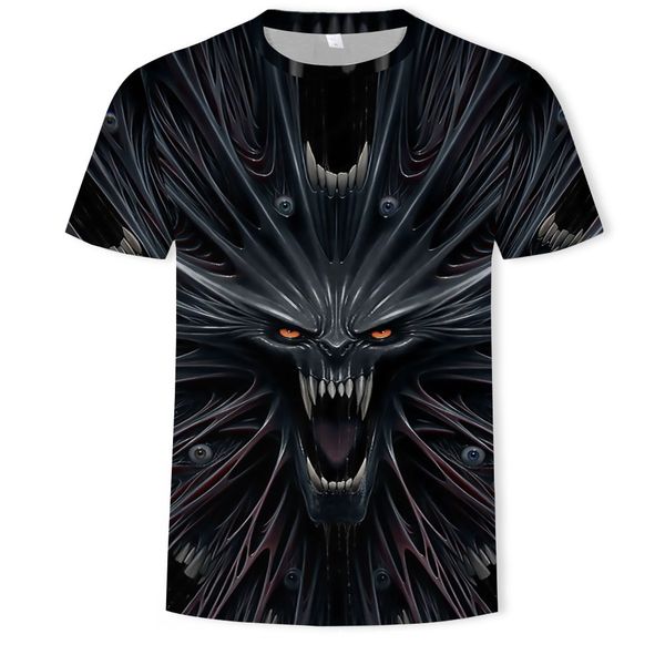 

mens designer round collar short sleeve t-shirt skeleton 3d printing, White;black