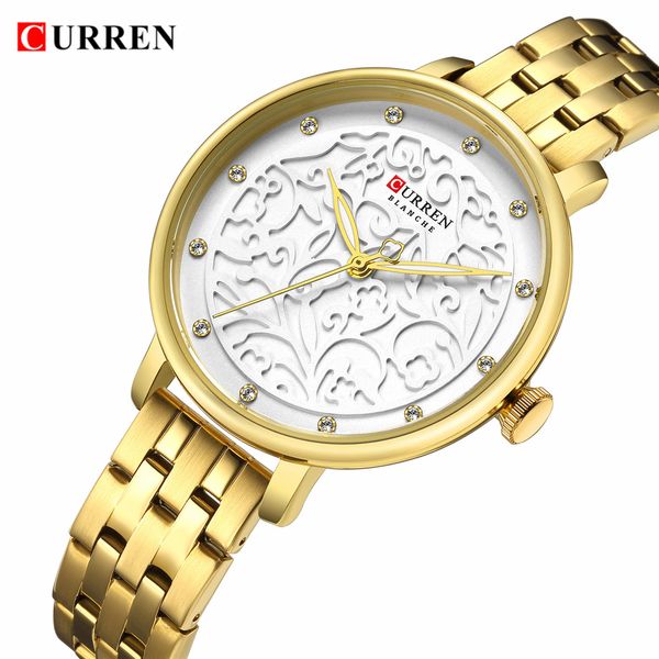 

brand curren watches women classy dress gold wristwatch with stainless steel female clock 2019 fashion luxury ladies watch, Slivery;brown