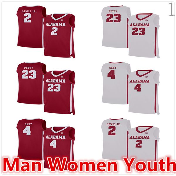 

custom made ncaa alabama crimson tide basketball jerseys john petty 23 juwan gary 4 kira lewis jr. 2 ncaa jersey any name number size s-5xl, Black