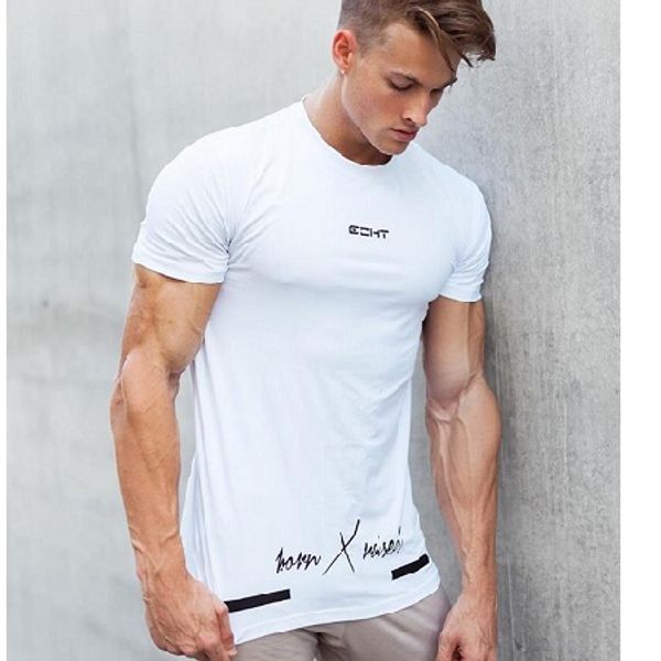 Novo design mens manga curta t-shirt ginásios fitness t shirt homem verão casual moda carta impressão o-pescoço tees tops roupas