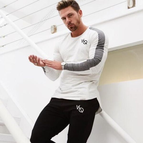 

новый с длинным рукавом спортивная рубашка мужчины quick dry мужская беговая футболка фитнес колготки тренажерный зал обучение футболка комп, White;black