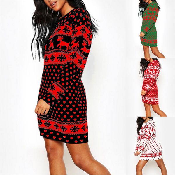 

chrismas dress for women fashion women's 2020 new arrival casual chrismas style dress long sleeve print dress red blue black color s-2x, Black;gray