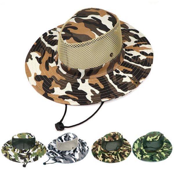 

boonie hats sport camouflage jungle military caps 5 designs adults cowboy wide brim hats for fishing packable army bucket hat jy132, Yellow