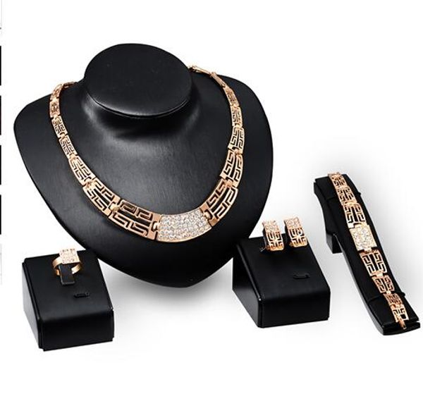 

evening party crystal hollow out necklace earring bracelet ring jewelry set a87y, Black