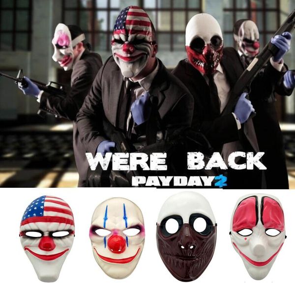 Halloween Horror Máscara trajes de cosplay Payday Máscaras Mais Novo Tópico Jogo Série crânio De Plástico Cabeça de Palhaço Bandeira Máscaras Máscaras Máscaras Máscaras de cabeça Vermelha