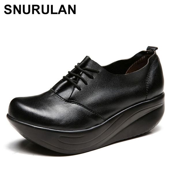 

snurulaneurope personality fashion leather shoes for women autumn slope with thick bottom rocking shoes with soft non-slipbottom, Black