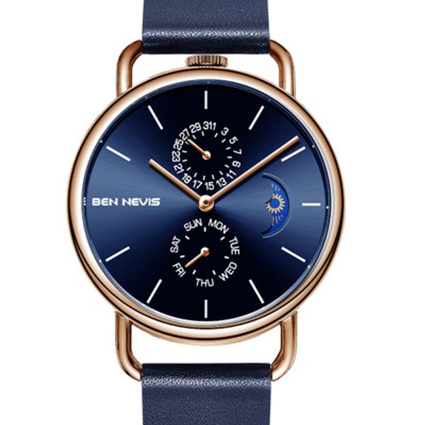 

bennevis men sports quartz watch man analog waterproof clock leather strap watch relogio masculino, Slivery;brown