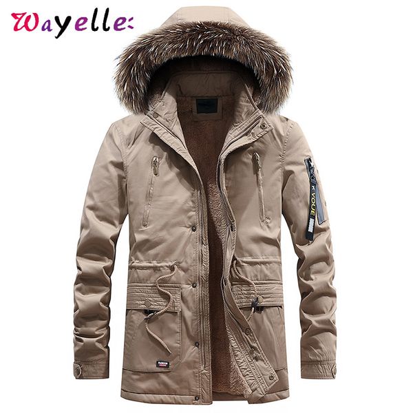 

winter jacket men 2019 winter fur collar hooded long jacket parkas men warm fleece thick cotton outdoor jackets and coats, Black