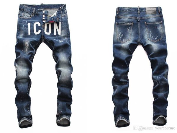 

мужские брюки конструктора slim fit рваные джинсы мужчин привет-стрит мужские проблемные denim бегуны колено дыры хип-хоп мужские узкие джин, Blue