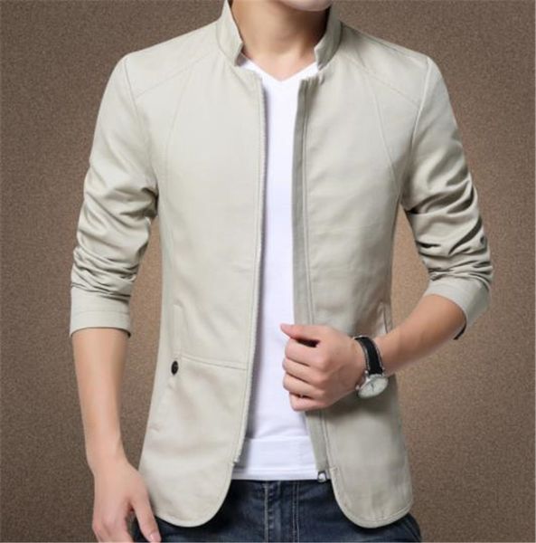 

slim casual streetwear vintage mens coat large autumn dress zipper vertical collar pure cotton water washing solid jacket, Black