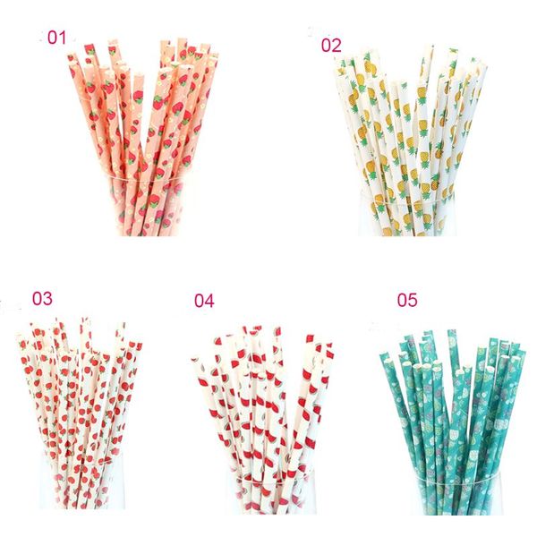 

25pcs colorful strawberry pineapple watermelon apple drink paper straws for kids birthday wedding supplies party drinking straw