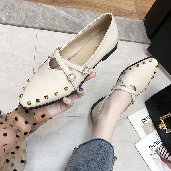 

2019 pointed toe women flat shoes rivet work shoes fashion harajuku women's mary jane shoes, Black
