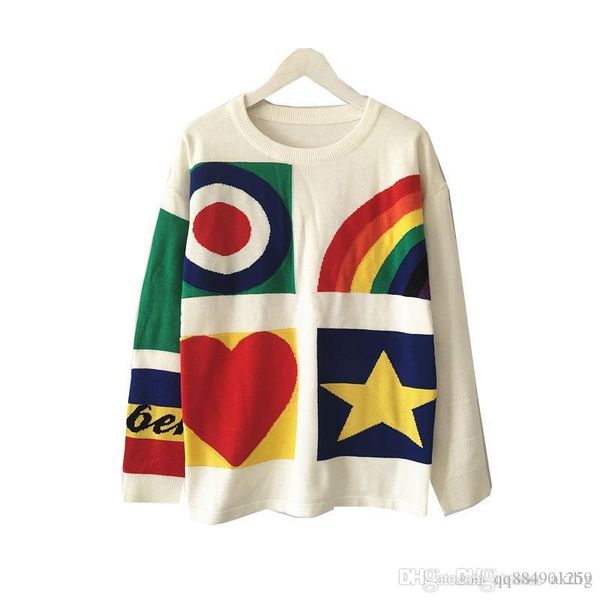 

women sweater new rainbow striped round neck pullover luxury women designer sweaters wool knit slim pull femme plus size s-l, White;black
