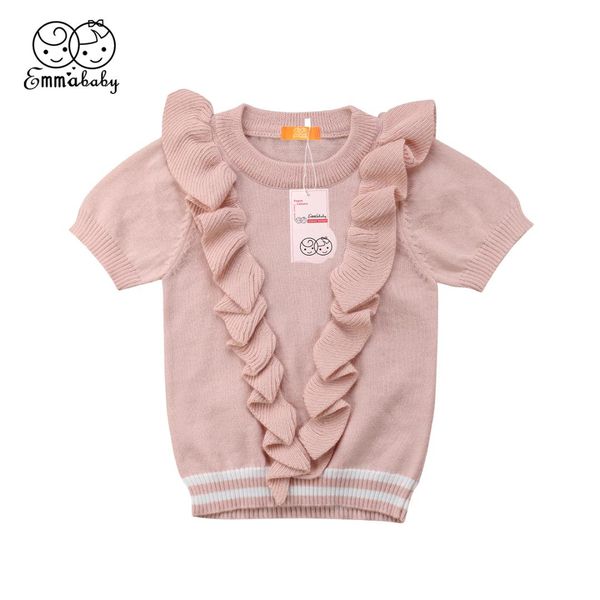 

casual kids short sleeve ruffles sweaters toddler girls lovely pink clothes baby girls loose summer fiber cotton sweater, Blue