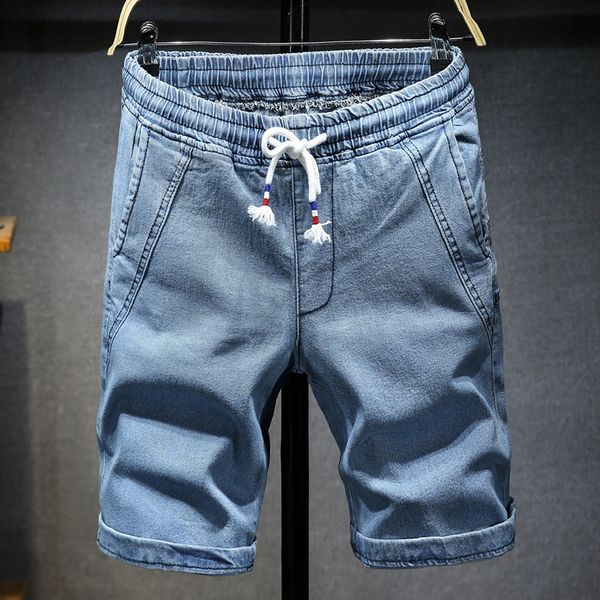 

2020 summer new men's large 5-point denim shorts loose fat fat elastic straight tube pants, Blue