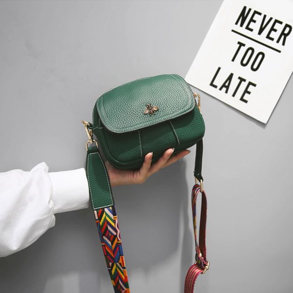 

vintage small green bee women bag mini lychee leather handbags wide strap bee shoulder bag small flap crossbody bags for women