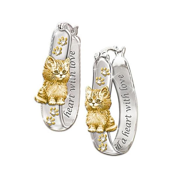

fashion jewelry rhinestone cat cute sweet cat stud earrings for women quaint gift girls, Golden;silver