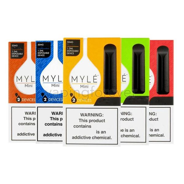 

MYLE Mini Одноразовая Vape Device 2pcs Pod Starter Kit 320puffs 1,2 мл картридж Бобы Vape Pen VS Puff Posh Plus Bar Поп Xtra
