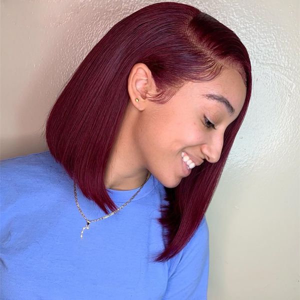 

13x6 lace front human hair wigs brazilian 99j short bob wig pre plucked with baby hair remy full lace wigs for black women, Black;brown