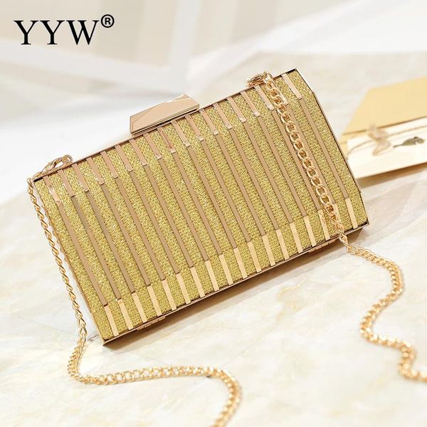 

unique gold iron-on striped lady handbag silver shoulder clutch bag wedding evening bags small purse chain shoulder bolsos mujer