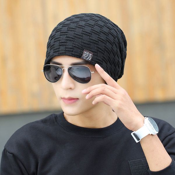 

fashion boys men winter hat plaid knit cap man warm skullies beanie bonnet hat fleece dad cap cotton knitting 2018 sale